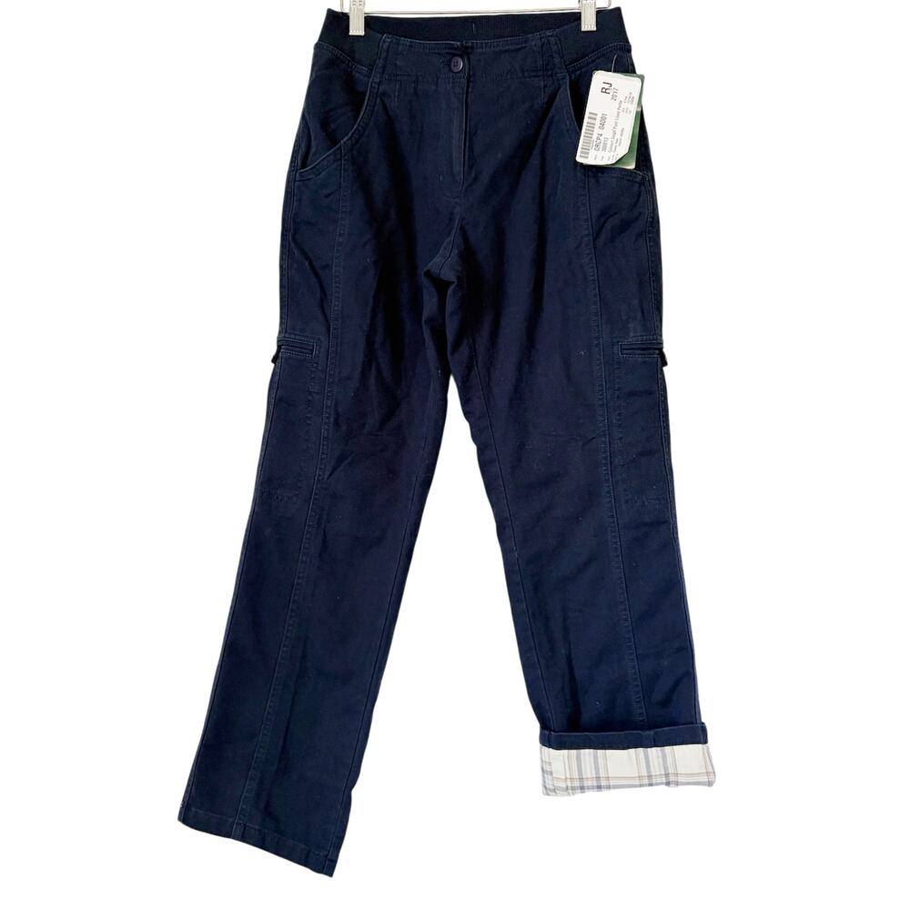 L.L.Bean NWT Comfort Cargo Plaid Lined Pants Classic Navy Women 4 Petite